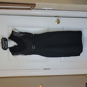 Calvin Klein Ruffled Neckline Dress Black 6 Sleeveless Sheer with Belt